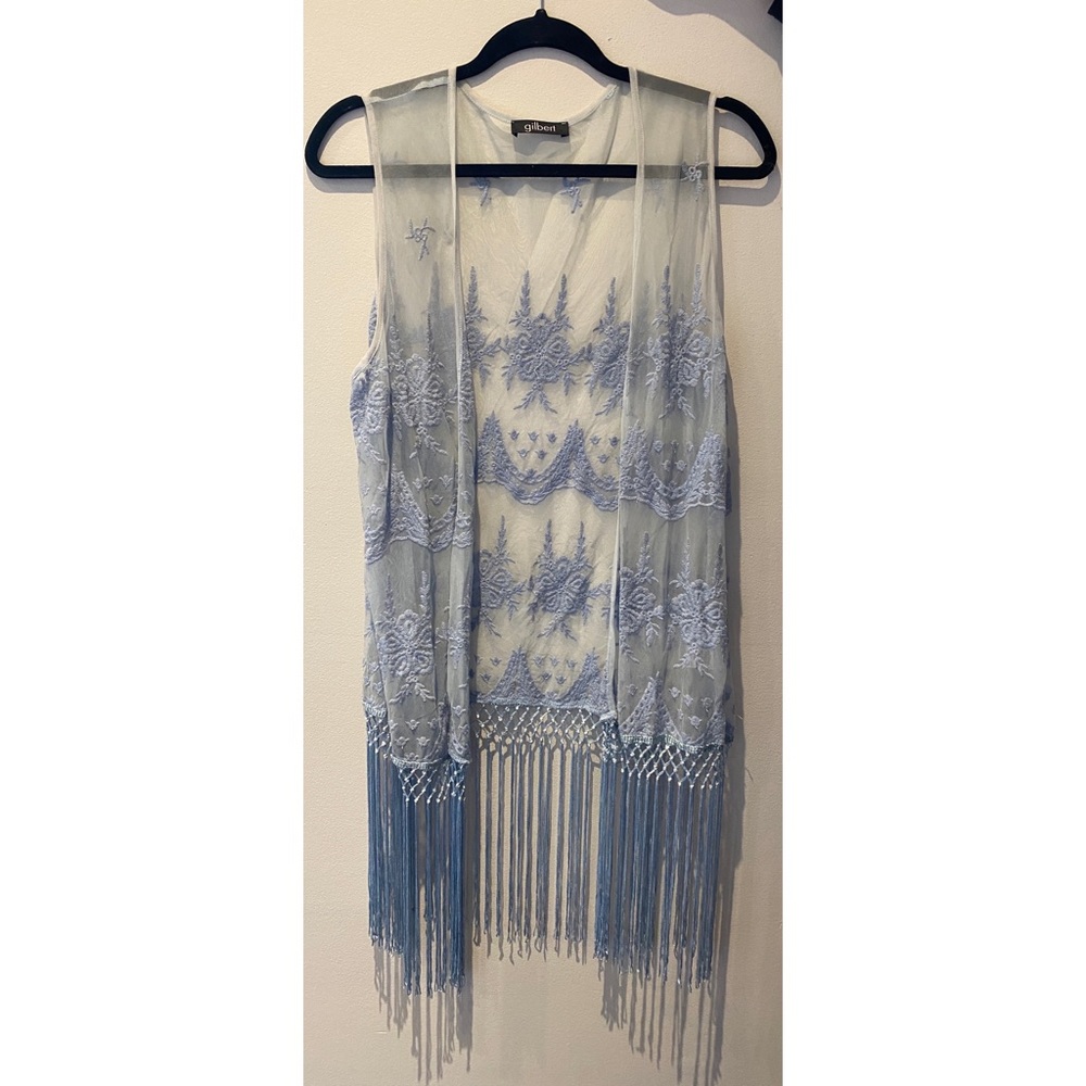 Powder blue lace kimono